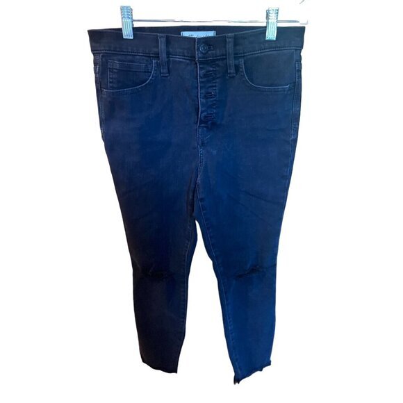 Madewell Black High‎ Rise Jegging Raw Hem Distressed Knee 27P - Picture 1 of 8